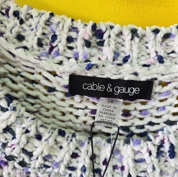 Women’s Cable & Gauge white and purple chunky knit pullover sweater size 3X - Picture 3 of 8